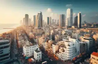 Dall E 2024 05 04 13.02.13 A Wide Panoramic View Of Tel Aviv Israel During The Day. The Image Showcases A Bustling Urban Scene With Modern Skyscrapers Mixed With Traditional Wh 1